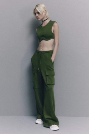 Patrizia Pepe Cotton Blend Fleece Cargo Pants Groen | 0823KGVJQ