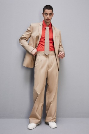 Patrizia Pepe Cotton Twill Pleated Pants Beige | 6809AVFXD