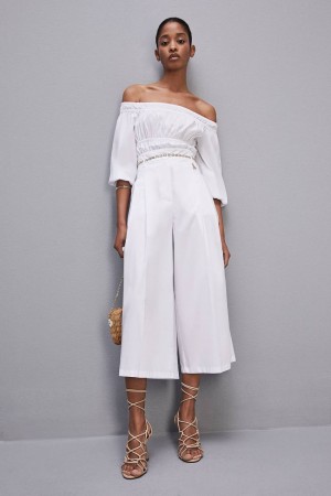 Patrizia Pepe Cropped Over Fit Pants Wit | 0169SITDW