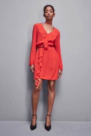 Patrizia Pepe Essential Viscose Mini Dress With Ruffles Rood | 9714FNAQU