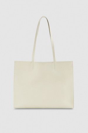 Patrizia Pepe Hammered Leather Shopping Bag Beige | 4315NCVKB