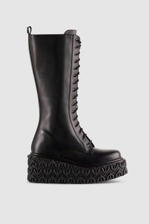 Patrizia Pepe Leather Boots With Side Zipper Zwart | 8206BQOFE