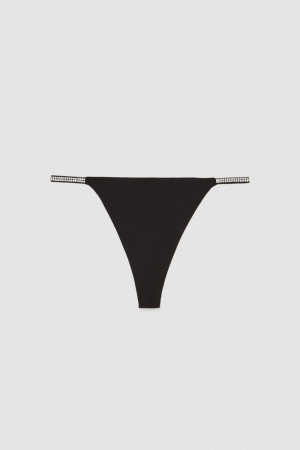 Patrizia Pepe Rhinestone-decorated Jersey Thong Zwart | 4038LRZJT