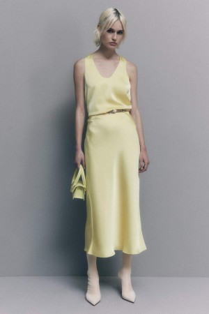 Patrizia Pepe Shiny Satin Midiskirt Geel | 5294GMZNU