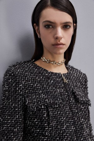 Patrizia Pepe Tweed Jacket With Zipper Zwart | 1962JNBZH