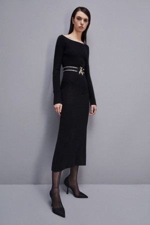 Patrizia Pepe Wool Midi Dress Zwart | 1083FOIPR
